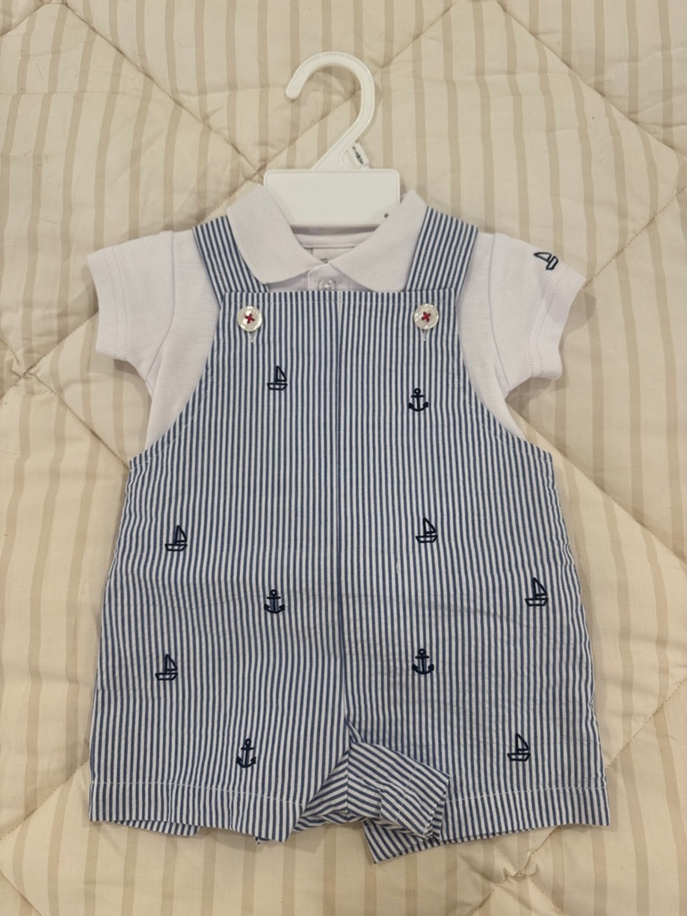 Starting Out Blue and White Striped Nautical Shortall Set